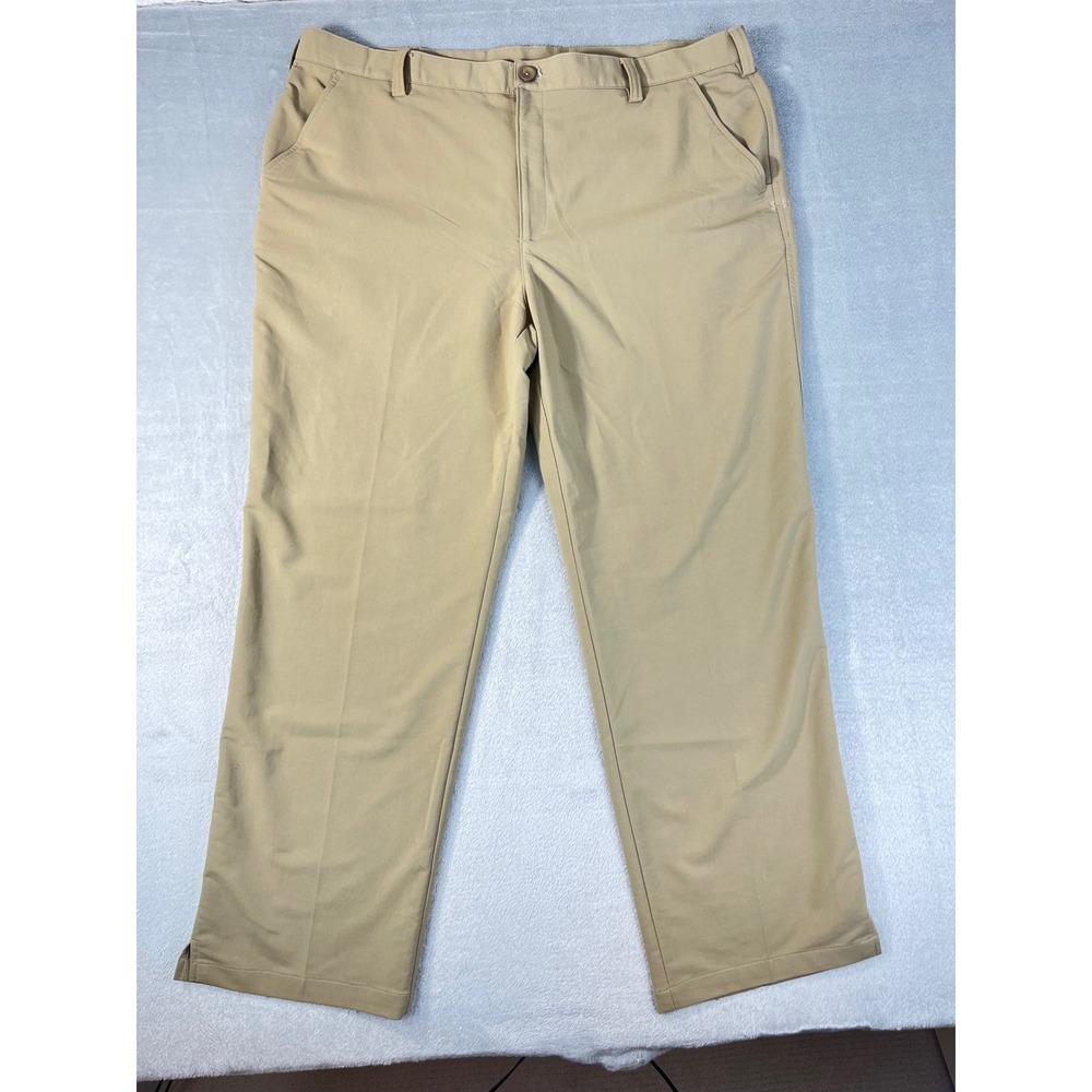 Under Armour Golf Pants Mens 42x30 Tan Khaki Excellent Stretch Chino Trousers - Picture 2 of 8
